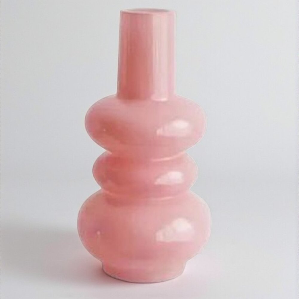 Anthropologie Pink Bubble Glass Vase Sculptural Modern Decor NWOT